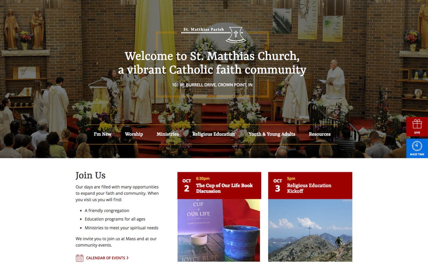 St. Matthias homepage desktop web design