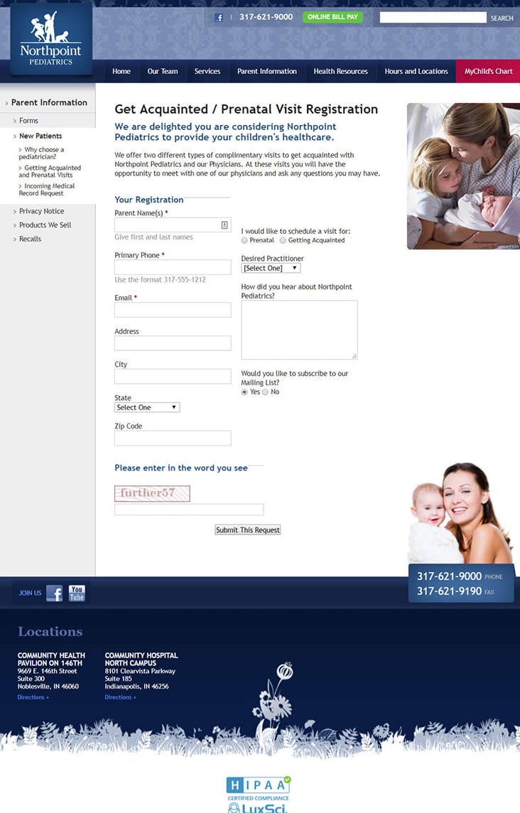 Appointment request form web page